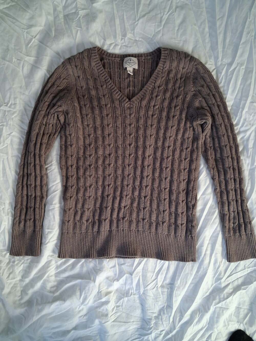 Vintage St John's Bay Cable Knit Sweater Womens XL Brown Taupe Marled Pullover